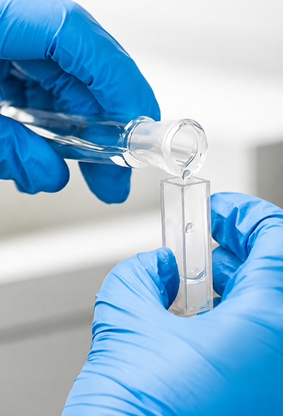 Close-up view of a LARK laboratory cuvette